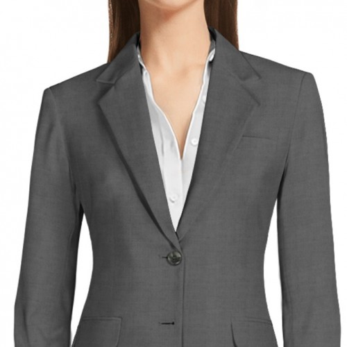 Wide width lapels in a women’s jacket.