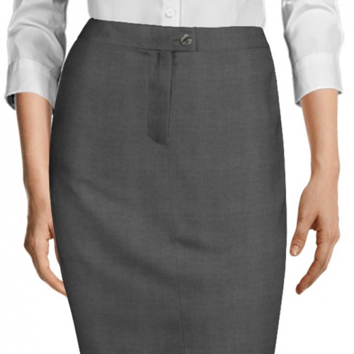Zipper fly with button tab closure in women’s skirts.