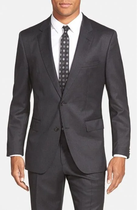 Mens 2 button tropical wool suit jacket full front view.