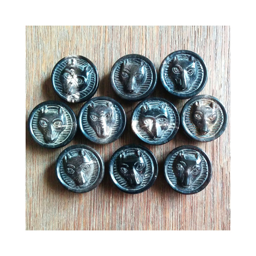 Hand made fox head horn buttons for suits, jackets, coats, pants, skirts, and dresses.