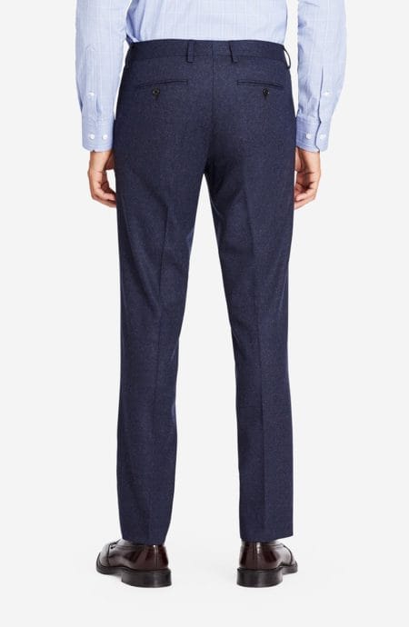 Mens navy wool flannel suit pants full back view.