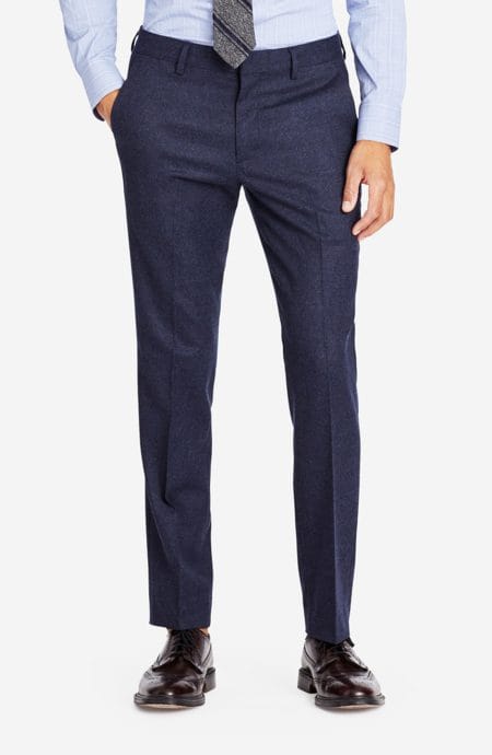 Mens navy wool flannel suit pants full front view.