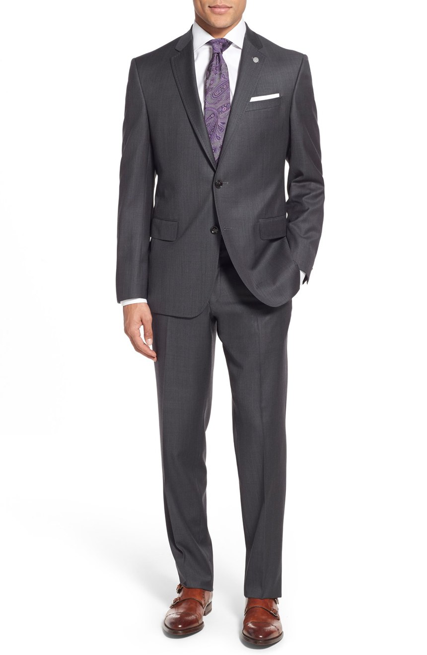 Mens merino wool & cashmere blend suit full front view.