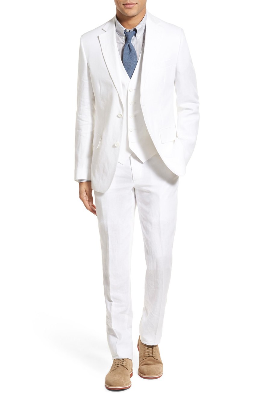 All white linen suit, mens 3 piece pantsuit- high quality stitching to  longevity