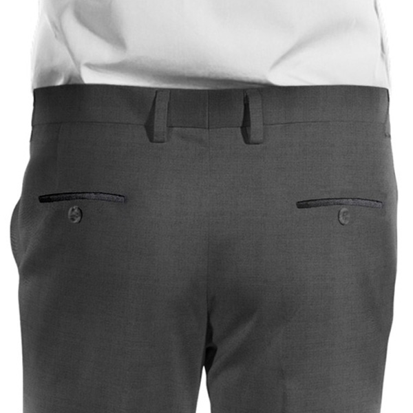 Pants welt back pockets with button closure