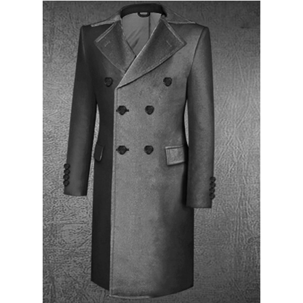 6×2 button frock coat closure with hip flap pocket