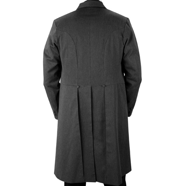 frock coat back with princess seam, center vent, waist seam, and pleated frock bottom