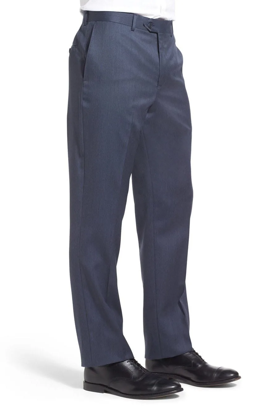 All season wool dress pants for men in a flat front styling All season wool dress pants for men in a flat front styling