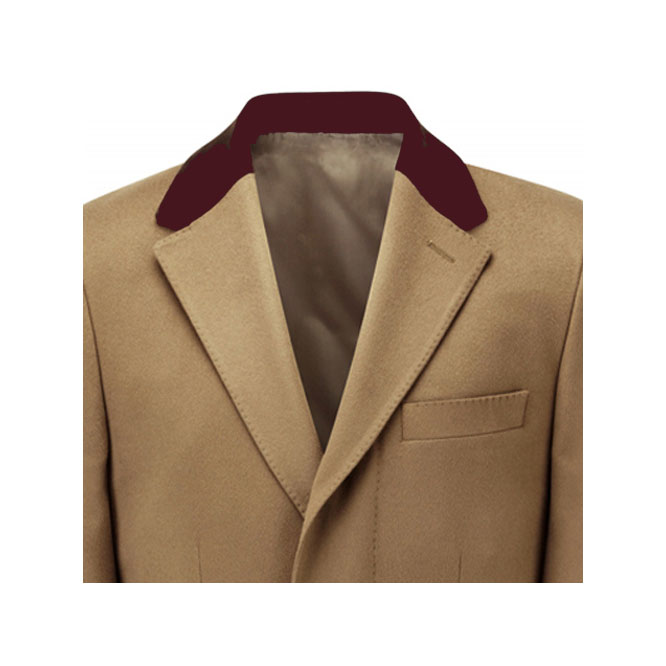 burgundy velvet collar in men’s coat