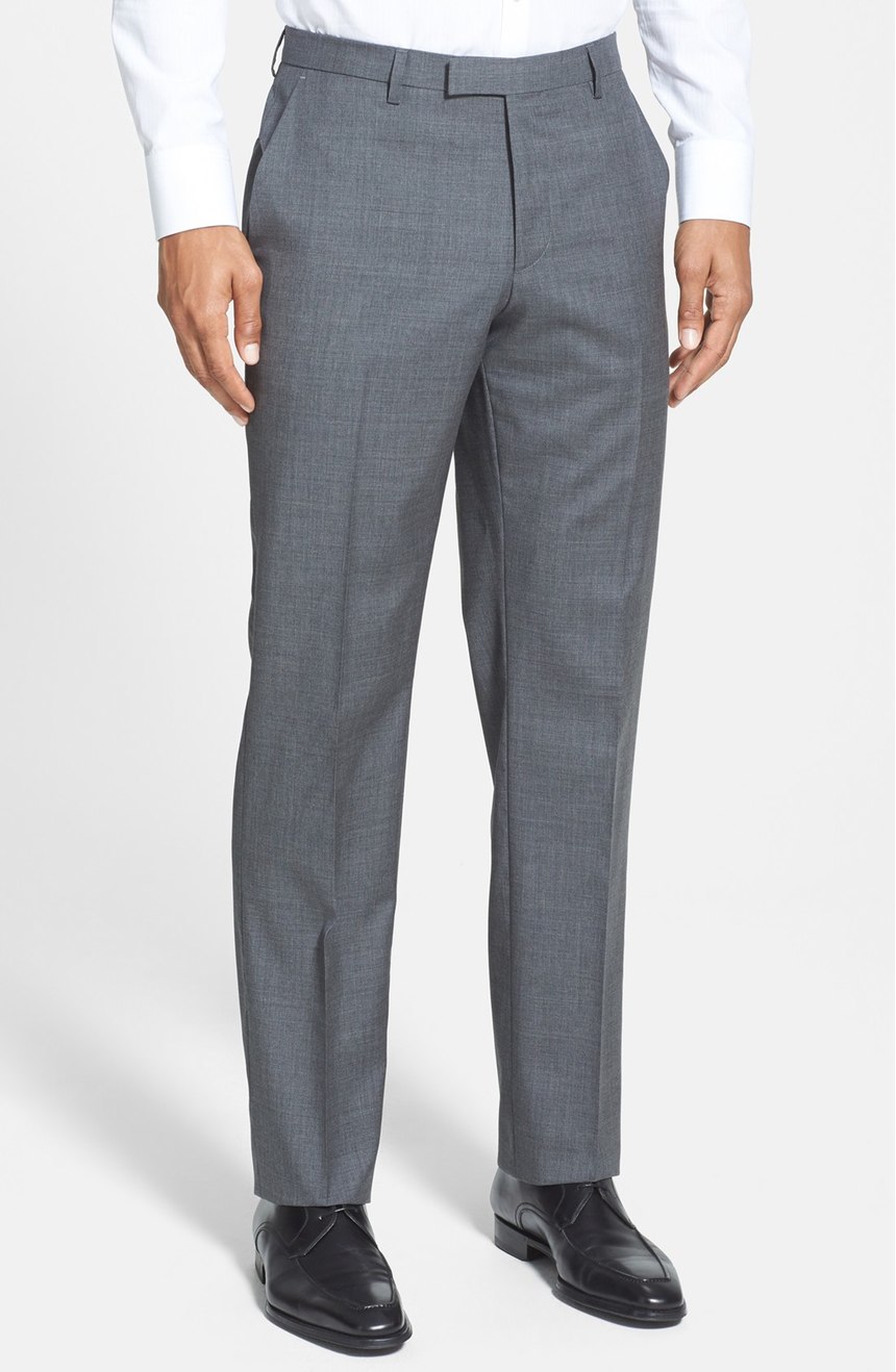Mens Slim Fit Light Gray Flat Front Wool Dress Pants | The Suit Depot