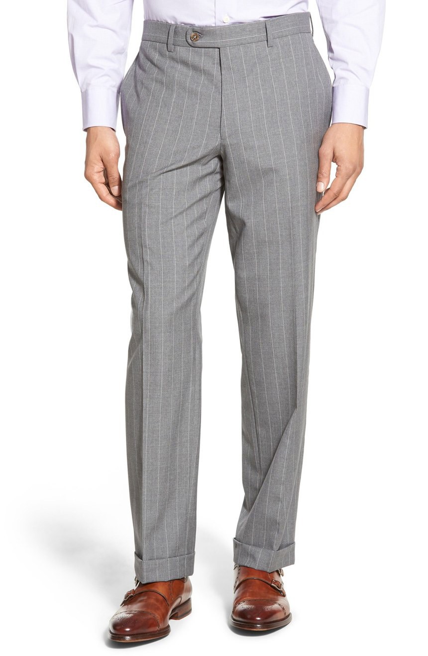 Prada Men's Gray Flat Front Wool Striped Dress Pants
