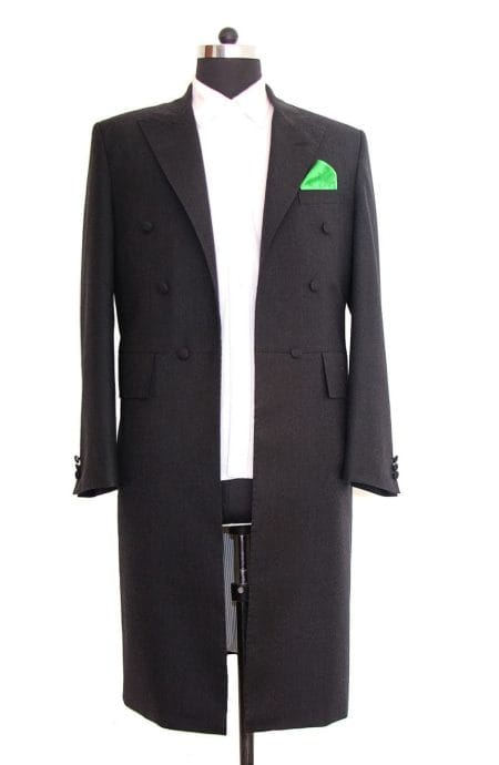 Western frock coat hand-tailored for modern men in modern style, full front view.