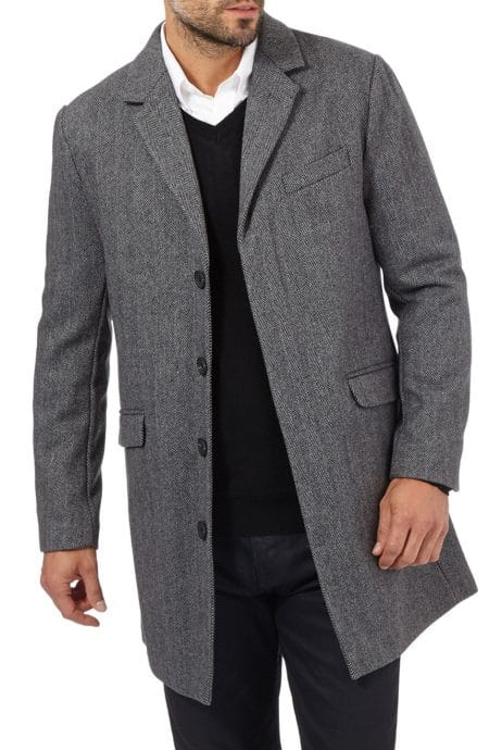 men's wool herringbone topcoat in grey
