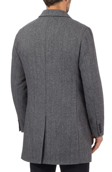 men's wool herringbone topcoat in grey full back view