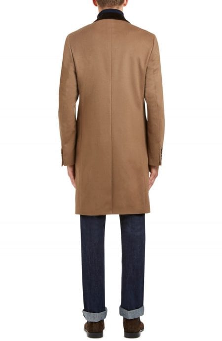 camel Melton wool topcoat full back view