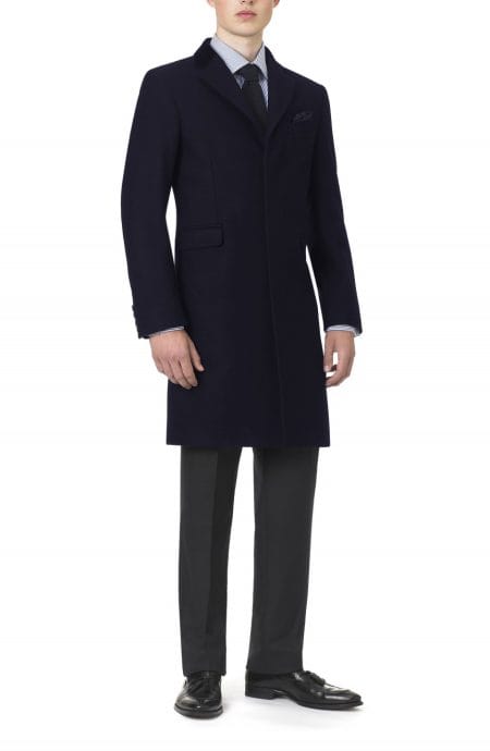 Men’s Navy Topcoat With Velvet Collar