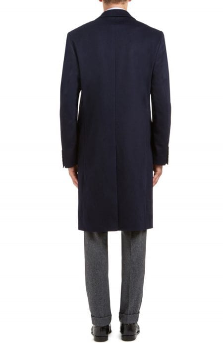 men's navy wool cashmere topcoat full back view