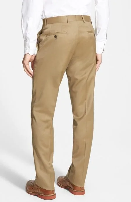 Tan wool dress pants full back view