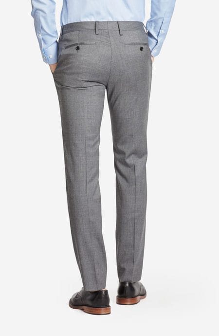 Light gray dress pants full back view.