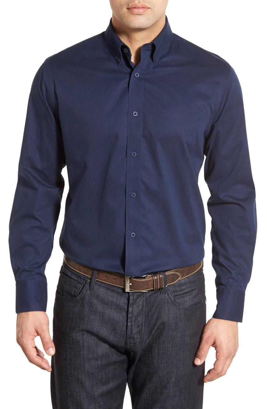 Navy twill shirt with classic mens button down collar | Baron Boutique