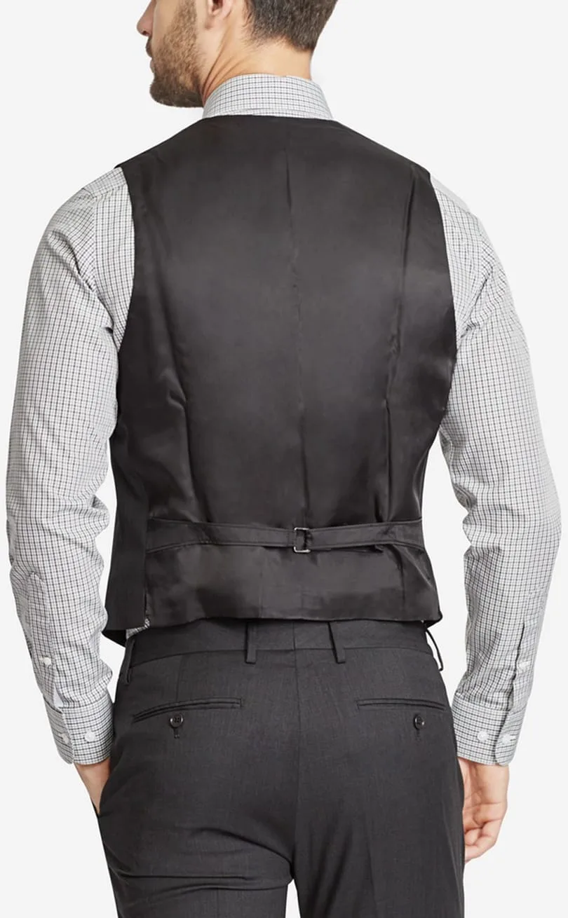 Men's wool dress vest full back view.