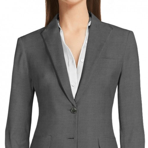 Notch lapels with extreme high gorge in a women’s jacket.