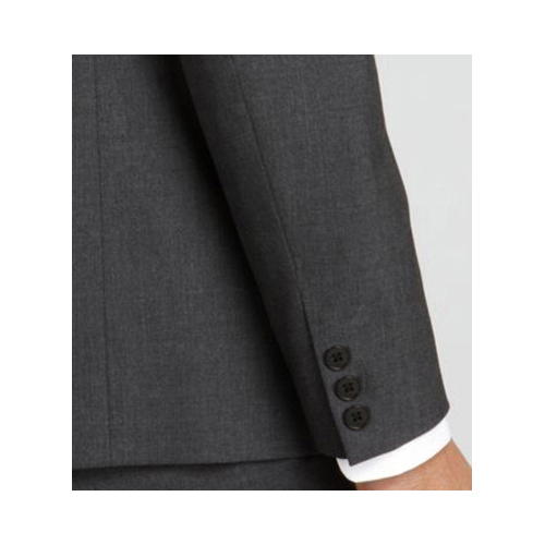 Spaced button stance in a jacket sleeve cuff.