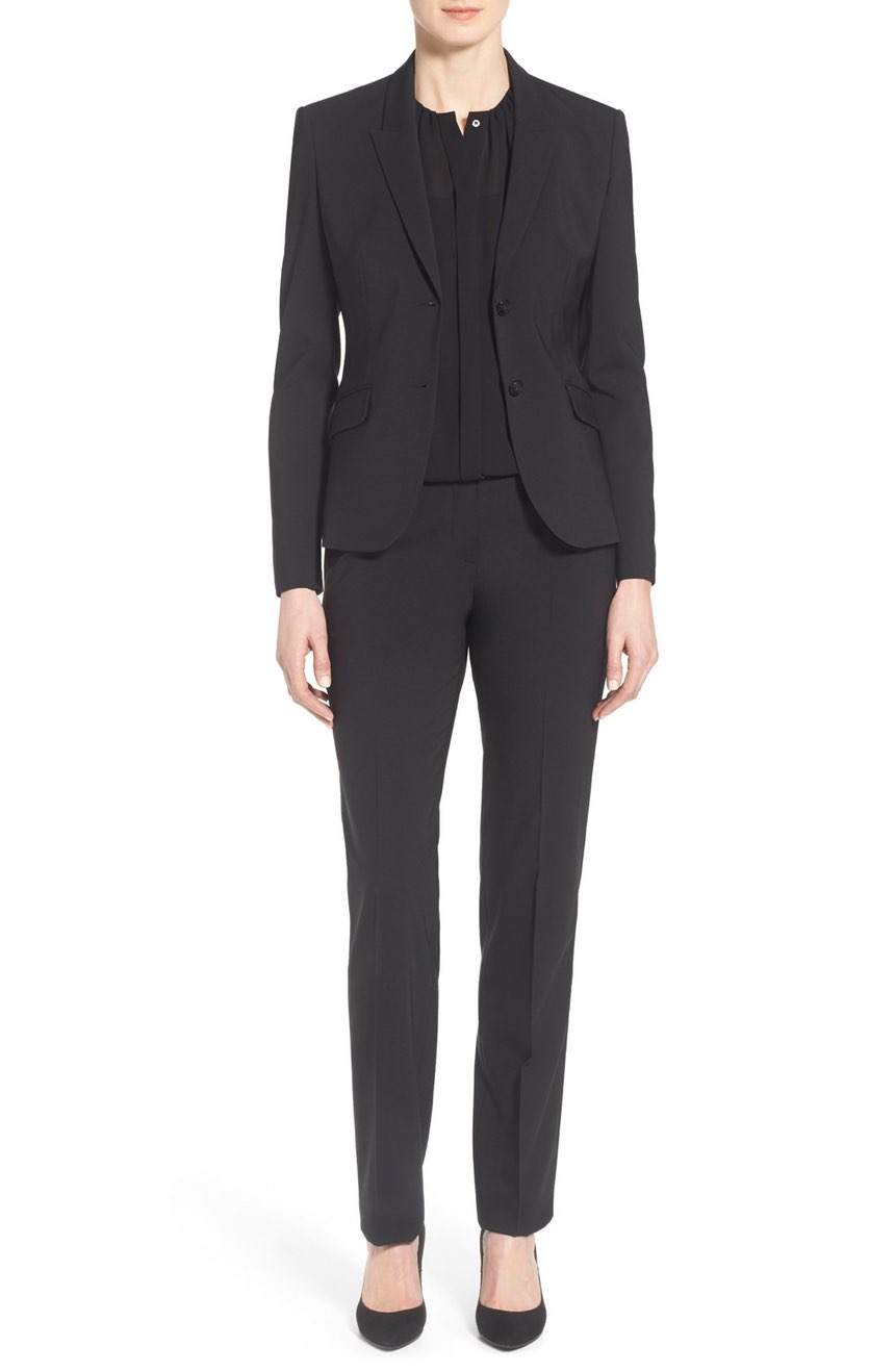 Womens pants suit in tropical wool for ladies who prefer masculine