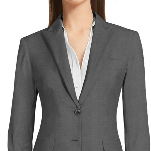 Peak lapels with the very high gorge in a women’s jacket.