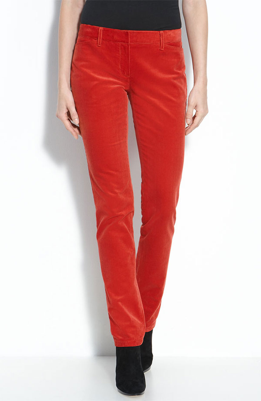 Red velvet mid rise womens skinny pants with pockets  Baron Boutique