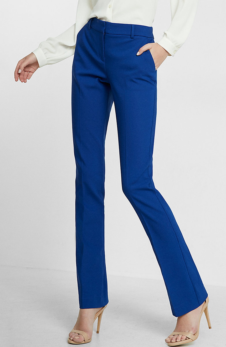 Women's flat front slim fit bootcut pants with side pockets and 5 belt loops