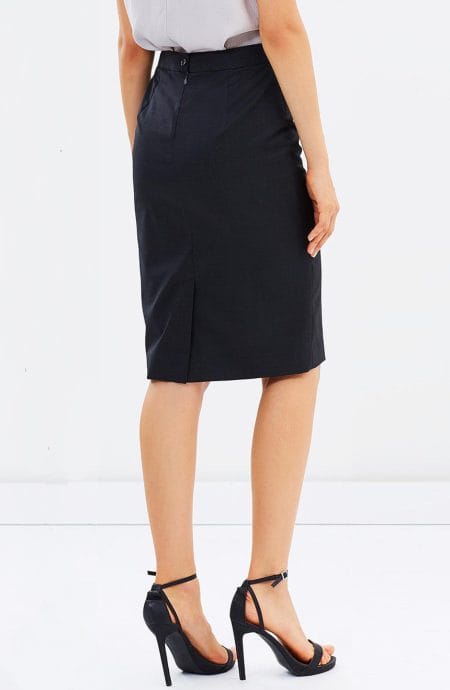 Womens office pencil skirt full back view.