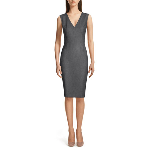 Middle bust V-neckline in women’s dress with round neck back.