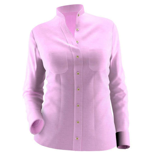 An image illustration of two angled shaped chest pockets in a women’s shirt.