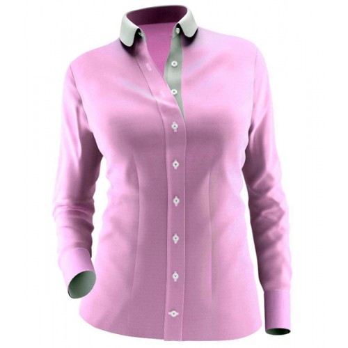An image illustration of the button front closure with the contrast white button side placket in women’s shirts.