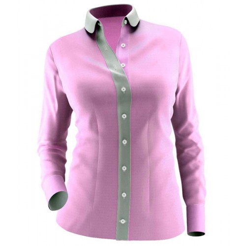 An image illustration of the button front closure with the contrast white buttonhole side placket in women’s shirts.