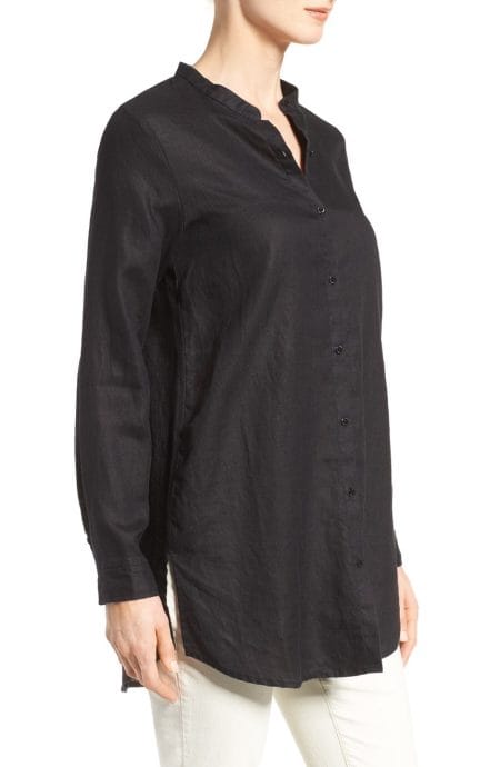 womens oversized shirt in linen side view.