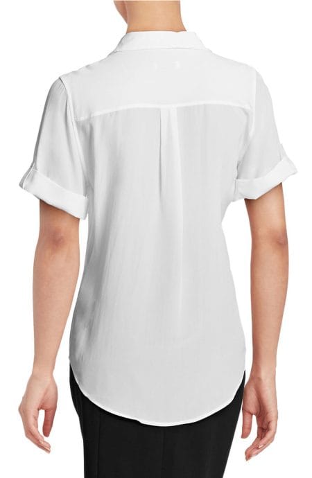 Womens silk shirts in crepe silk back view.