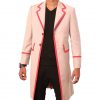 5th Doctor cosplay beige frock coat with red piping details.