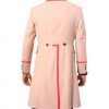 5th Doctor cosplay beige frock coat with red piping details, a full back view.
