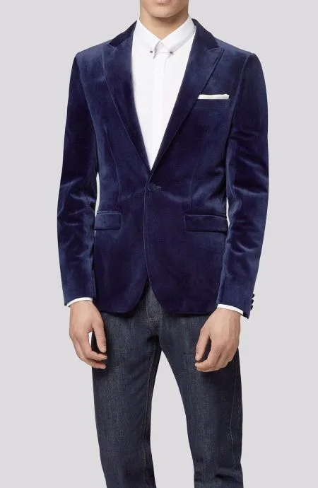 Blue velvet dinner jacket.