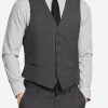 Men's dark grey notch lapel 3 pieces suit vest front view.