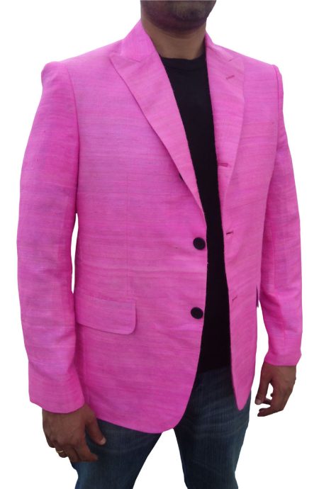 Mens raw silk blazer full side view.