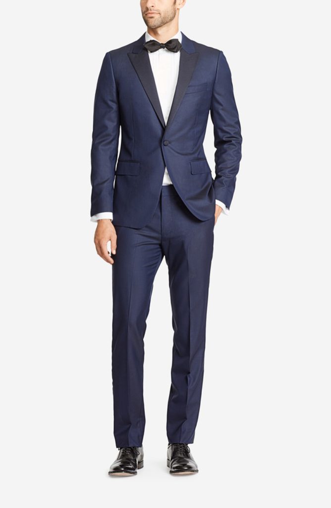 Navy Blue Wedding Tuxedo With Black Lapel For Grooms & Groomsmen