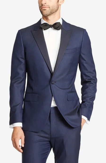 Navy Blue Wedding Tuxedo Black Lapel
