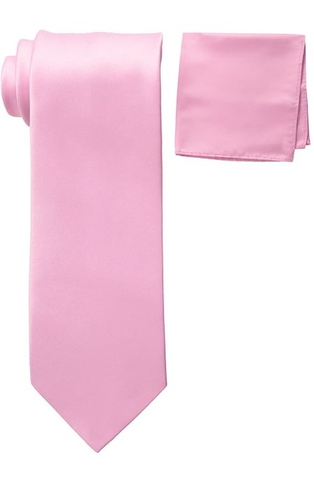 Mens silk tie and pocket square set pink.