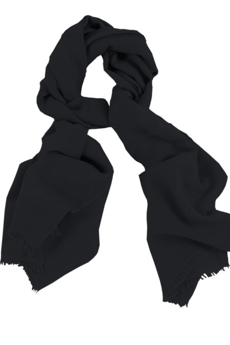 Mens 100% cashmere scarf in black, single-ply with 1-inch eyelash fringe.