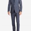 Slate blue wedding suit for men with 2 button closure and notch lapels, a full front view.