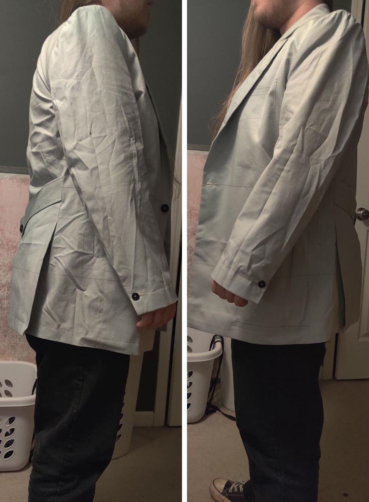 Women's 7th Doctor Who Utility Try On Test Jacket, A Full Side View.