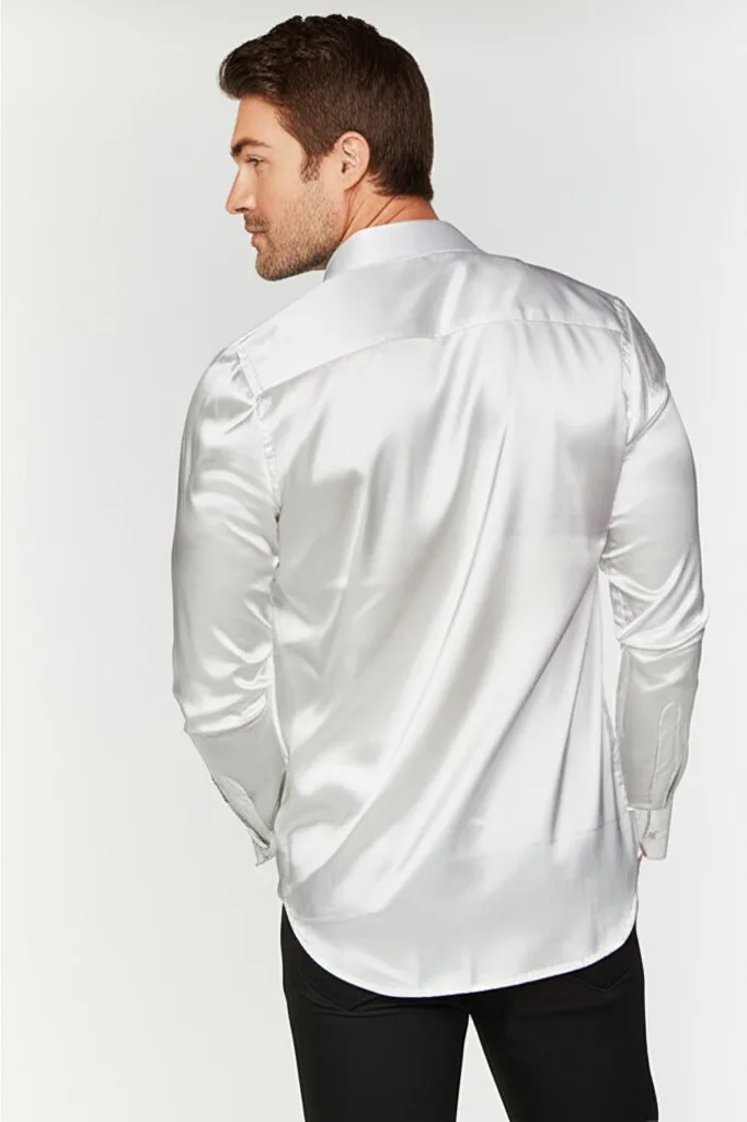 Satin Silk Shirt, 100% Natural Silk in 20 Colors, Custom Made
